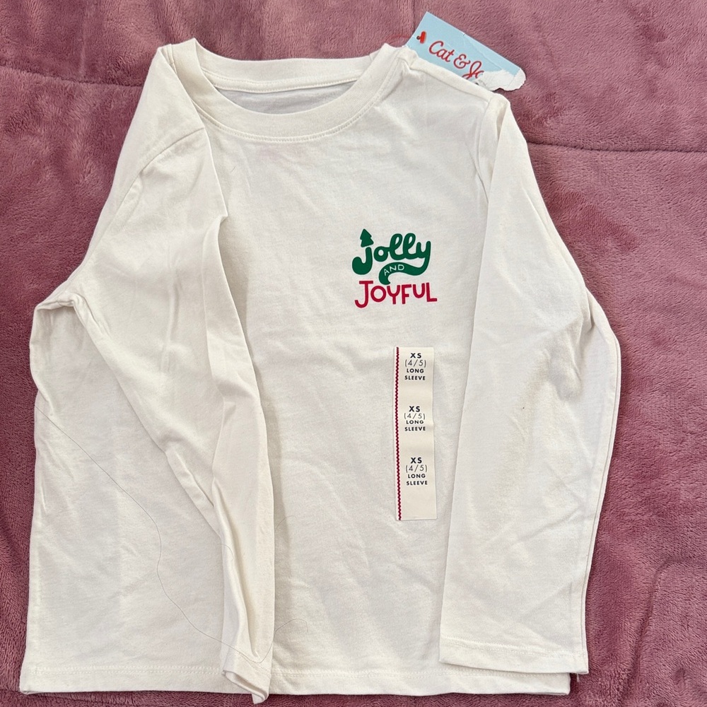 Cat & Jack Kids White Long Sleeve Tee with Jolly and Joyful Design